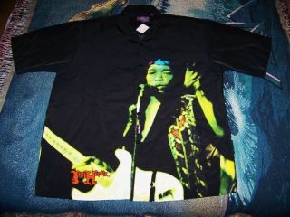 Vintage Jimi Hendrix Woodstock Dragonfly Button Dress Bowling Shirt Sz Xxl
