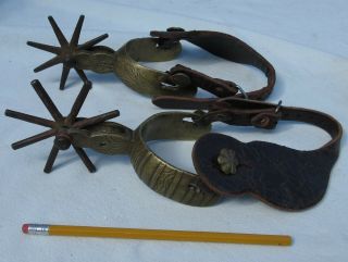 Vintage/antique Hand Made Mexican Cowboy Vaquero Brass/steel Spurs Large Rowels