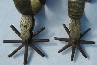 Vintage/Antique Hand Made Mexican Cowboy Vaquero Brass/Steel Spurs Large Rowels 6
