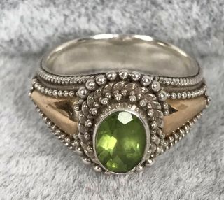 Vintage Sterling 18k Gold Suarti Ba Ladies Ring - Oval Peridot Signed Sz 5.  25