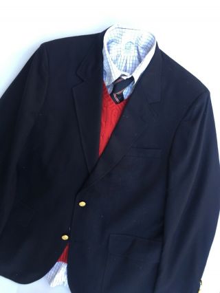 Classic Vintage Brooks Brothers Winter Flannel Navy Blazer Gold Buttons 42r