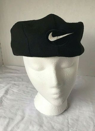 Nike Vintage Wool Flat Cap Hat 90s Lg Cabbie Newsboy Golf Driving Snap Black Usa