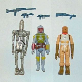 3 Vintage Star Wars Action Figures,  Boba Fett,  Bossk,  Ig - 88,  Complete W/ Weapons