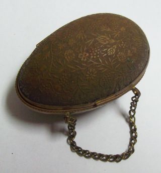 Vintage Sewing Thimble Case Holder - Embossed Brass ? Egg Shaped 3