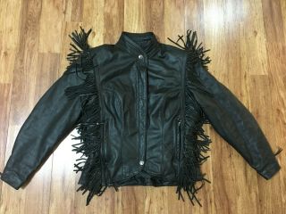 Womens M - Vtg Harley Davidson Motorcycle Biker Fringed Leather Jacket Black Usa