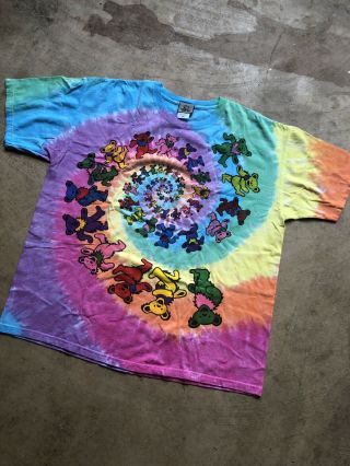 Grateful Dead T - Shirt Xl Dancing Bears Spiral Vintage 1995 Liquid Blue Tie Dye