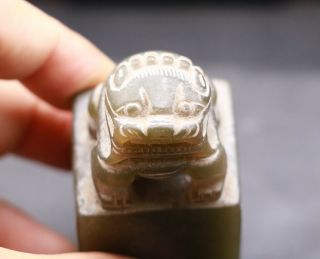 Chinese Vintage Sinkiang Hetian Jade Lucky Foo Lion Love Seal Totem LS Carving 7