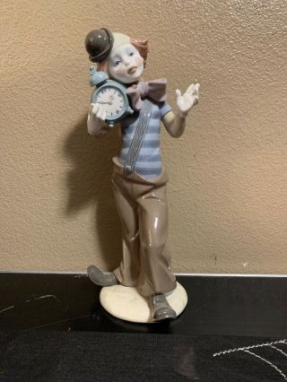 Vintage Lladro Clown With Clock Porcelain Figurine 5056