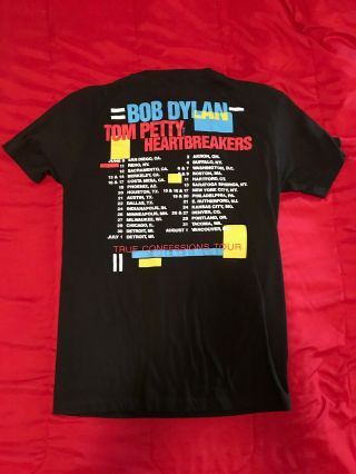 Vintage 80s 1986 Bob Dylan & Tom Petty True Confessions Tour T Shirt W/ Dates
