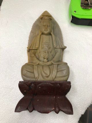 Vintage Chinese Asian Kwan Yin Soapstone Or Jade Carving,  Goddess Of Mercy