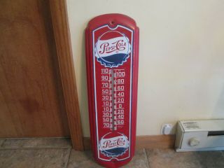 Vintage Large Red Pepsi Cola Double Bottle Cap Advertising Thermometer Soda Sign