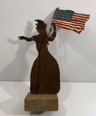 Vintage American Folk Art Sheet Mental Liberty Sculpture Signed