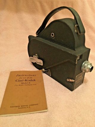 Vintage 16mm Cine - Kodak Model " E " Movie Camera & Instruction Booklet