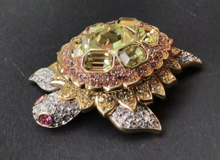 Estate Vintage Swan Signed Swarovski Pave Crystal Large Colorful Turtle Brooch
