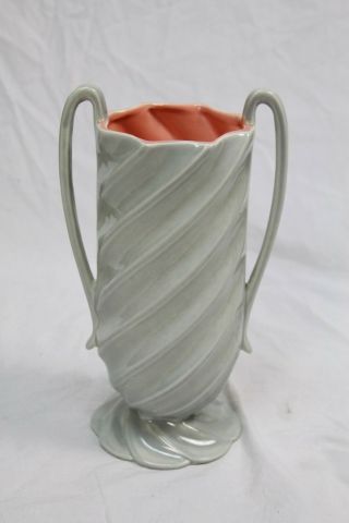 Vintage Red Wing 1376 Pottery Gray Lustre Pink 11.  25 " Flower Handled Vase