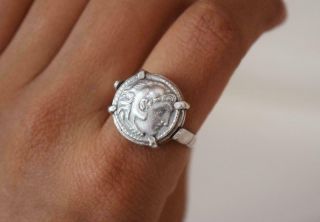 Antique Vintage Man Hercules Signet Ring Greek Coin Seal Pinky Sterling Silver