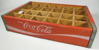 Vtg Red Wooden Coca - Cola Coke Soda Crate 24 Pack 1977 Glass Bottle Great Shape