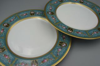 Vintage Black Night China Gold Encrusted Rim Dinner Plates - Set Of Two