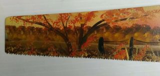 Vintage Hand Saw with Folk Art Hand Painted Fall Country Farm Scene Signed 4