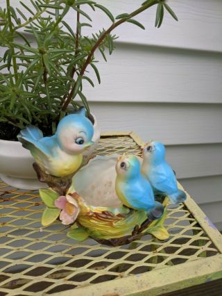 Vintage Norcrest Japan Bluebirds On Nest Figurine Planter