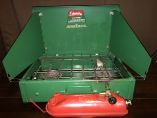 Vintage Coleman Model 425d Dual Burner Propane Stove And Tank Outdoor Camping
