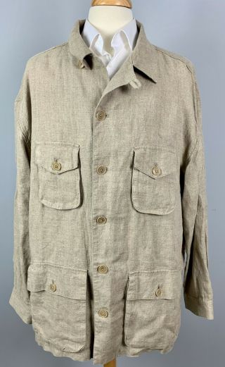 Vintage J Crew 100 Irish Linen Loop Collar Shirt Jacket Sz Xl Beige Light Brown