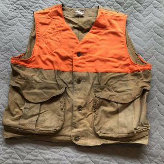 Vtg Filson Blaze Orange Tin Cloth Upland Hunting Vest Mens Size Xl Usa Made