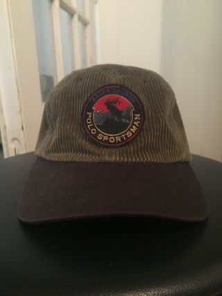 Vintage Polo Ralph Lauren Sport Sportsman Moose Crest Corduroy Strapback Dad Hat