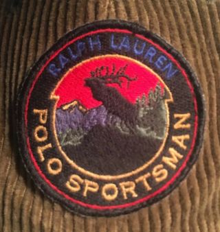 Vintage Polo Ralph Lauren Sport Sportsman Moose Crest Corduroy Strapback Dad Hat 3