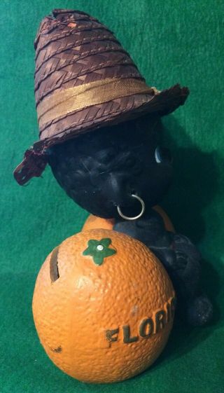 Vintage Black Memorabilia Baby Bobble Head Flordia Orange Coin Bank 3