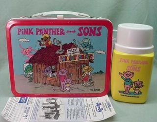 Vintage 1984 Nm Metal Pink Panther And Sons Lunch Box And Thermos