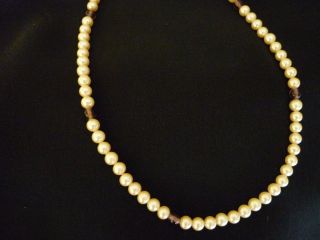 Vintage Miriam Haskell 24 " Faux Pearl And Amethyst Necklace Hard To Find Signed