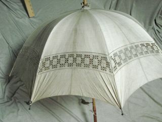 Vintage Edwardian Umbrella Parasol Ecru Rosewood Handle 30 " W Antique Lace Eyelet