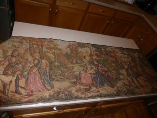 Vintage Woven Belgian Tapestry 20x58 " Panoramic Long Courting Scene