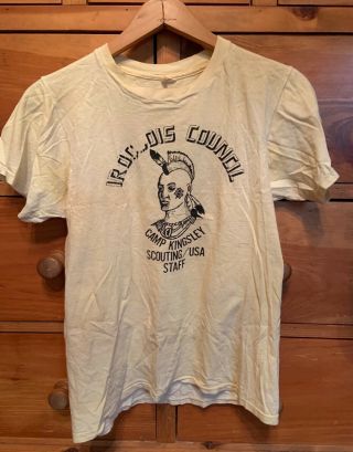Vintage Camp Kingsley Boy Scout Staff T - Shirt Iroquois Council Scouting Mohawk
