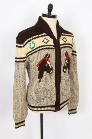 Vintage 60s Caldwell 100 Wool Cowichan Western Full Zip Sweater Mens Large