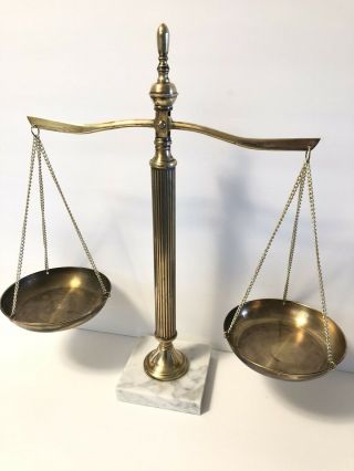 Apothecary Scale Of Justice Vintage Brass Marble Base Large Size 16” High & Wide
