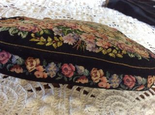 ANTIQUE PETIT POINT TAPESTRY PURSE BAG FLORAL Garden Needlepoint Silver Heart 5