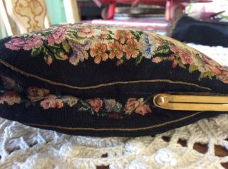 ANTIQUE PETIT POINT TAPESTRY PURSE BAG FLORAL Garden Needlepoint Silver Heart 6