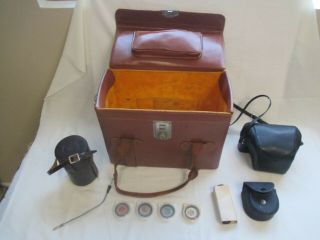 Vintage Minolta Sr - 1 Camera W/ 2 Lens,  Metal Hood & Sr - 2 Light Meter And Cases