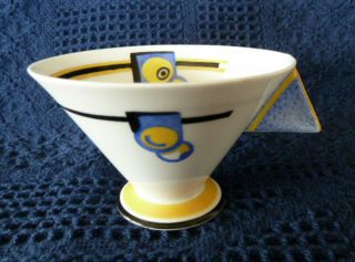 Vintage Shelley Art Deco Tea Cup Vogue Blue Yellow Circles Chevron Handle 11889