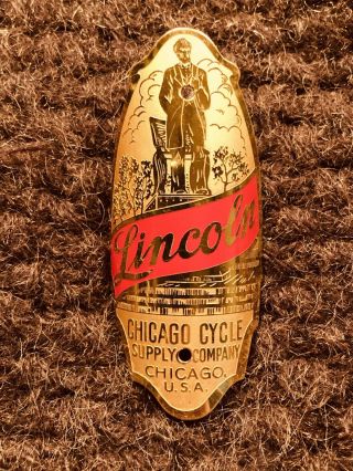 Nos Prewar Schwinn Lincoln Brass Head Badge Chicago Cycle Vintage