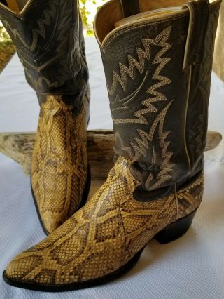 Mens Vintage Justin Snake Skin Cowboy Boots Sz 9 D Usa Distressed Rockabilly
