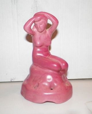 Vintage Pink Mauve Nude Woman Pottery Flower Frog