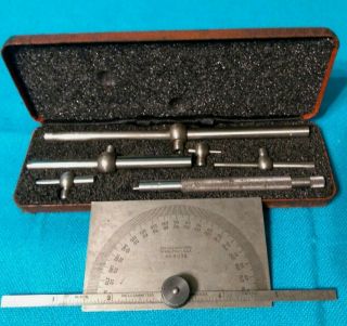 Vintage B & S Inside Micrometer Set L.  S.  Starrett Machinist Protractor
