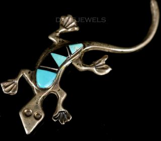 Sterling Old Pawn Vintage Navajo Natural Lapis Turquoise Lizard Pin Brooch