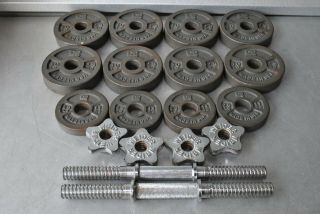 Vintage (12) Dp Barbell Standard Cast Weight Plates (50 Lbs Total) Made In Usa