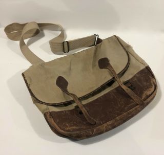 Distressed Vintage Llbean Leather And Canvas Messenger Bag