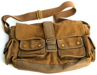 Rare 80s Vintage Guess Carry On Messenger Shoulder Bag Case Canvas Leather Brass