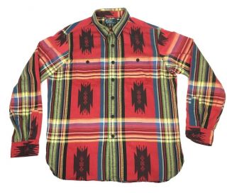Vintage Polo Ralph Lauren Western Shirt Aztec Navajo Tribal Button Up Mens Large